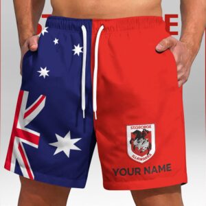 Auspiritmerch St. George Illawarra Dragons x Australia Flag Short Pants Custom Name Gifts For Fans