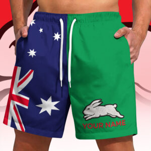 Auspiritmerch South Sydney Rabbitohs x Australia Flag Short Pants Custom Name Gifts For Fans