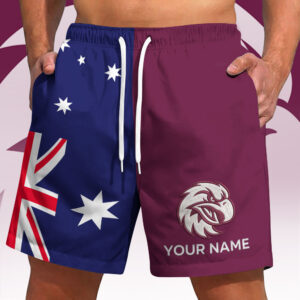 Auspiritmerch Manly Warringah Sea Eagles x Australia Flag Short Pants Custom Name Gifts For Fans