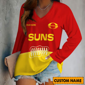 Auspiritmerch West Coast Eagles Women's V-neck Long Shirt Custom Name Gift For Fan
