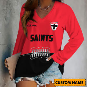 Auspiritmerch St Kilda Saints Women's V-neck Long Shirt Custom Name Gift For Fan