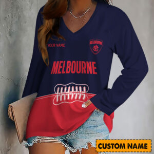 Auspiritmerch Melbourne Demons Women's V-neck Long Shirt Custom Name Gift For Fan