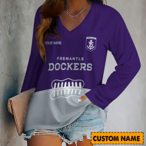 Auspiritmerch Fremantle Dockers Women's V-neck Long Shirt Custom Name Gift For Fan