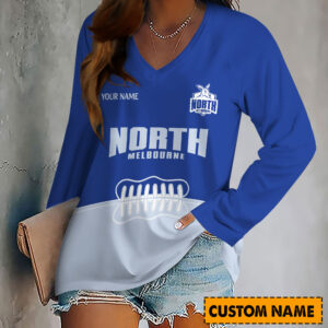 Auspiritmerch North Melbourne Women's V-neck Long Shirt Custom Name Gift For Fan