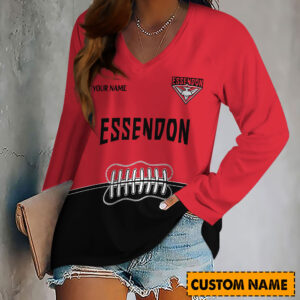 Auspiritmerch Essendon Women's V-neck Long Shirt Custom Name Gift For Fan