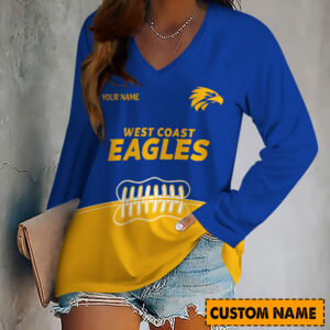 Auspiritmerch West Coast Eagles Women's V-neck Long Shirt Custom Name Gift For Fan