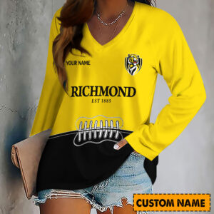Auspiritmerch Richmond Tigers Women's V-neck Long Shirt Custom Name Gift For Fan