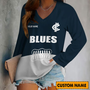 Auspiritmerch Carlton Blues Women's V-neck Long Shirt Custom Name Gift For Fan