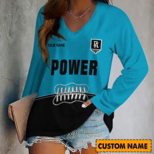 Auspiritmerch Port Adelaide Women's V-neck Long Shirt Custom Name Gift For Fan