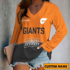 Auspiritmerch GWS Giants Women's V-neck Long Shirt Custom Name Gift For Fan