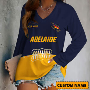 Auspiritmerch Adelaide Crows Women's V-neck Long Shirt Custom Name Gift For Fan
