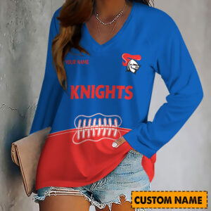 Auspiritmerch Newcastle Knights Women's V-neck Long Shirt Custom Name Gift For Fan