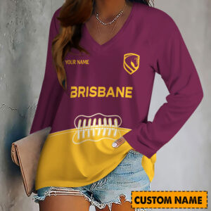 Auspiritmerch Brisbane Broncos Women's V-neck Long Shirt Custom Name Gift For Fan