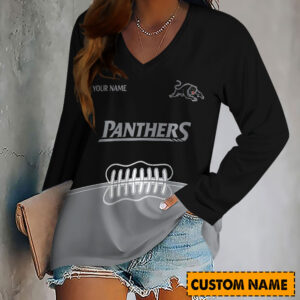 Auspiritmerch Penrith Panthers Women's V-neck Long Shirt Custom Name Gift For Fan
