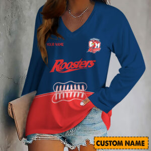 Auspiritmerch Sydney Roosters Women's V-neck Long Shirt Custom Name Gift For Fan