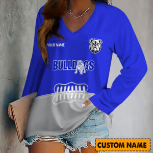 Auspiritmerch Canterbury-Bankstown Bulldogs Women's V-neck Long Shirt Custom Name Gift For Fan