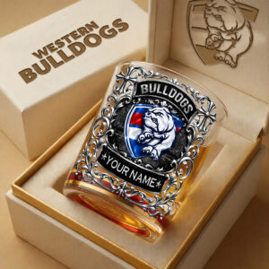 Auspiritmerch Western Bulldogs Whiskey Glass Custom Name Gift For Fans