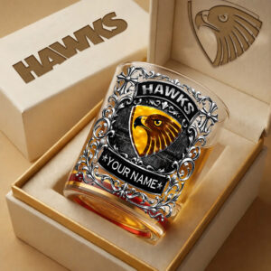 Auspiritmerch Hawthorn Hawks Whiskey Glass Custom Name Gift For Fans