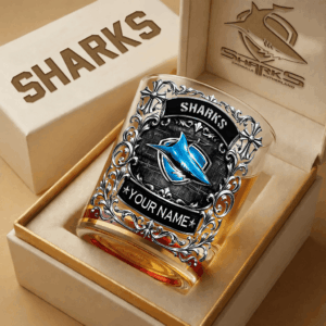 Auspiritmerch Cronulla-Sutherland Sharks Whiskey Glass Custom Name Gift For Fans