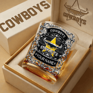 Auspiritmerch North Queensland Cowboys Whiskey Glass Custom Name Gift For Fans