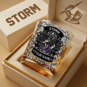 Auspiritmerch Melbourne Storm Whiskey Glass Custom Name Gift For Fans