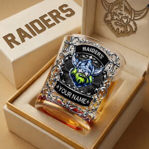 Auspiritmerch Canberra Raiders Whiskey Glass Custom Name Gift For Fans