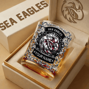Auspiritmerch Manly Warringah Sea Eagles Whiskey Glass Custom Name Gift For Fans