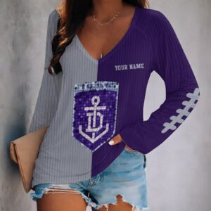 Auspiritmerch Fremantle Dockers Women's V-neck Long Shirt Custom Name Gift For Fan