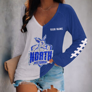 Auspiritmerch North Melbourne Women's V-neck Long Shirt Custom Name Gift For Fan