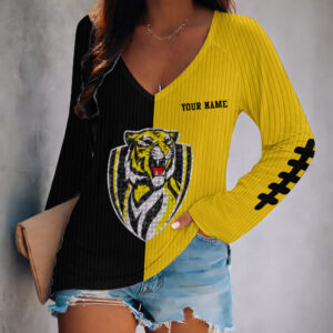 Auspiritmerch Richmond Tigers Women's V-neck Long Shirt Custom Name Gift For Fan