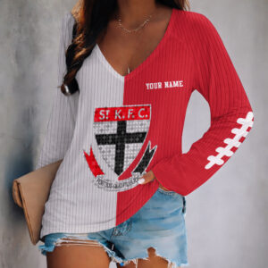 Auspiritmerch St Kilda Saints Women's V-neck Long Shirt Custom Name Gift For Fan