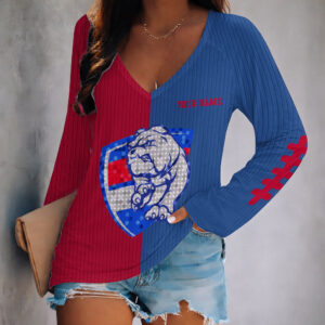 Auspiritmerch Western Bulldogs Women's V-neck Long Shirt Custom Name Gift For Fan
