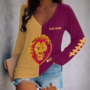 Auspiritmerch Brisbane Lions Women's V-neck Long Shirt Custom Name Gift For Fan