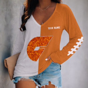 Auspiritmerch GWS Giants Women's V-neck Long Shirt Custom Name Gift For Fan