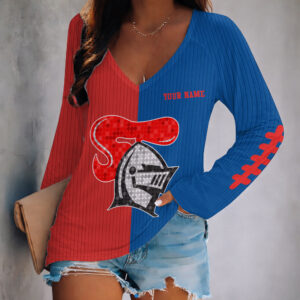 Auspiritmerch Newcastle Knights Women's V-neck Long Shirt Custom Name Gift For Fan