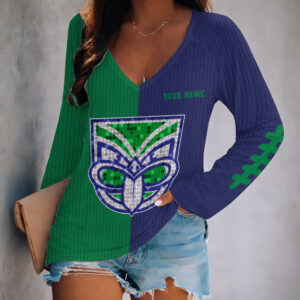 Auspiritmerch New Zealand Warriors Women's V-neck Long Shirt Custom Name Gift For Fan
