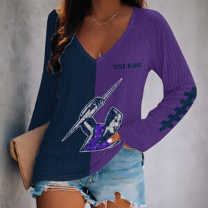 Auspiritmerch Melbourne Storm Women's V-neck Long Shirt Custom Name Gift For Fan