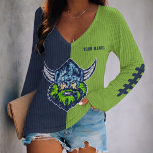 Auspiritmerch Canberra Raiders Women's V-neck Long Shirt Custom Name Gift For Fan