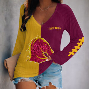 Auspiritmerch Brisbane Broncos Women's V-neck Long Shirt Custom Name Gift For Fan