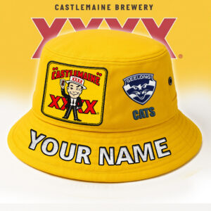 Auspiritmerch Geelong Cats x XXXX Gold Beer Bucket Hat Custom Name Vintage Daily Casual Fashion