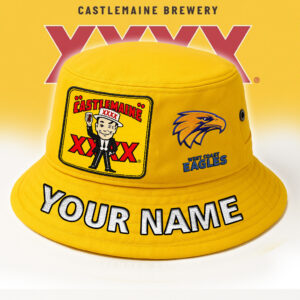 Auspiritmerch West Coast Eagles x XXXX Gold Beer Bucket Hat Custom Name Vintage Daily Casual Fashion