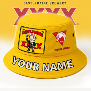 Auspiritmerch Sydney Swans x XXXX Gold Beer Bucket Hat Custom Name Vintage Daily Casual Fashion