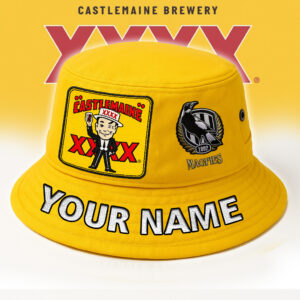 Auspiritmerch Collingwood Magpies x XXXX Gold Beer Bucket Hat Custom Name Vintage Daily Casual Fashion