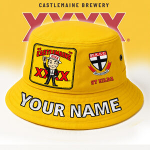 Auspiritmerch St Kilda Saints x XXXX Gold Beer Bucket Hat Custom Name Vintage Daily Casual Fashion
