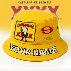 Auspiritmerch Gold Coast Suns x XXXX Gold Beer Bucket Hat Custom Name Vintage Daily Casual Fashion