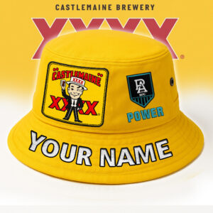 Auspiritmerch Port Adelaide x XXXX Gold Beer Bucket Hat Custom Name Vintage Daily Casual Fashion