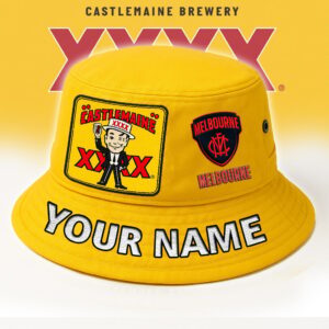 Auspiritmerch Melbourne Demons x XXXX Gold Beer Bucket Hat Custom Name Vintage Daily Casual Fashion