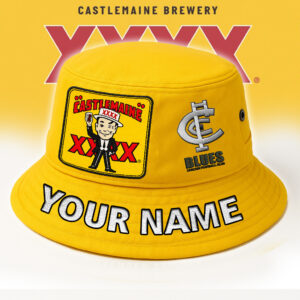 Auspiritmerch Carlton Blues x XXXX Gold Beer Bucket Hat Custom Name Vintage Daily Casual Fashion