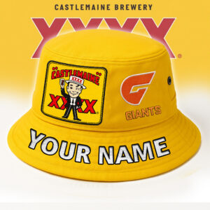 Auspiritmerch GWS Giants x XXXX Gold Beer Bucket Hat Custom Name Vintage Daily Casual Fashion
