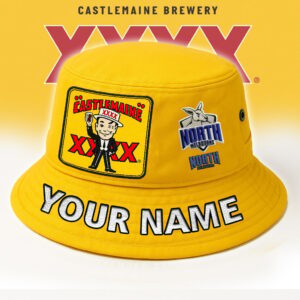 Auspiritmerch North Melbourne x XXXX Gold Beer Bucket Hat Custom Name Vintage Daily Casual Fashion